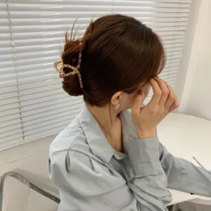 Korean chic metal leather bow hair claw clip elegant hairpin fashion women hair accessories