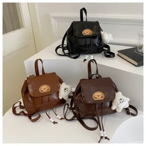 Mini PU leather backpack for women, cute dog embroidery school bag casual daily daypack