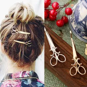 Gold scissor hair clips for women vintage metal hair accessories stylish cute hairpins set