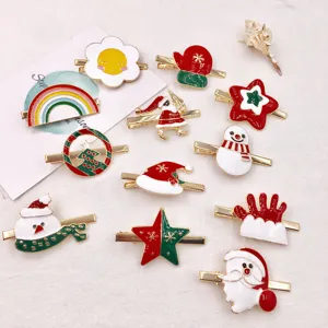Christmas Antler Hair Clips For Kids Women Alloy Duckbill Clips Santa Snowman Christmas Tree Star Festive Hair Accessories Headwear