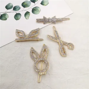 Rhinestone hair clips set sparkle metal side clip cute bow scissors hair accessories