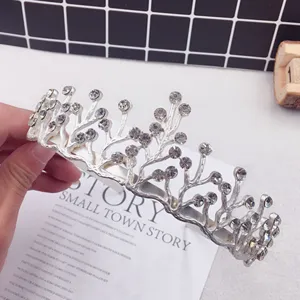 Vue détaillée du diadème couronne en strass et alliage argenté pour enfants et mariées