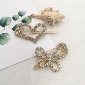 Exquisite rhinestone hair clips featuring heart and bow designs, perfect for daily styling.