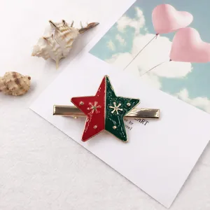Christmas star hair clip red green metal duckbill clip cute holiday hair accessory for women
