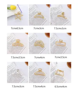 Matte metal hair claw clip details, geometric hollow design, elegant women hair accessories.