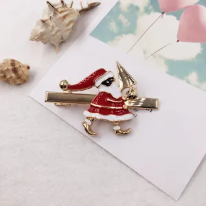 Detail shot of a cute Christmas Santa Claus alloy duckbill hair clip for festive hairstyles.