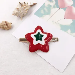 Christmas star hair clip red white green enamel duckbill clip cute hair accessory for women kids