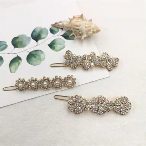 Korean style rhinestone pearl hair clips set sweet floral side clips hair accessories for women