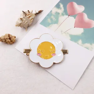 Cute sleepy face fried egg hair clip with gold metal duckbill design for sweet daily styles.