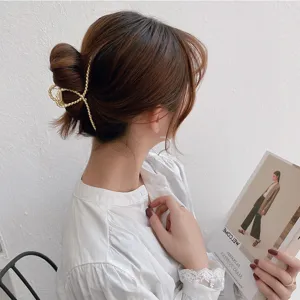 Minimalist gold metal hair claw clip elegant geometric twisted bun hairpin for women daily style