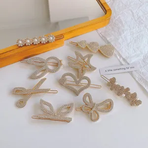 Korean style rhinestone pearl hair clips set cute geometric side hairpins for women