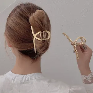 Ins Style Metal Hair Claw Simple Elegant Alloy Rhinestone Artificial Pearl Hair Jaw Clip Gold Silver For Women Accessory