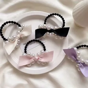 Korean Dongdaemun pearl bow hair scrunchies high elasticity hair ropes cute ponytail accessories