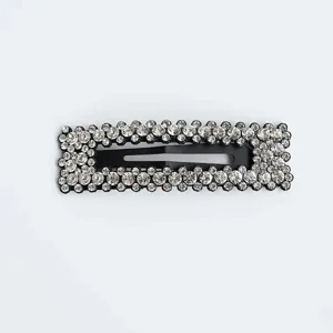 Pinza para el pelo con pedrería brillante pasador metal negro accesorio moda mujer elegante