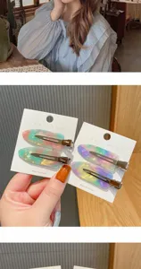Bunte koreanische Acetat Entenschnabel Haarklammern Set, durchsichtige ovale Haarspangen Damen
