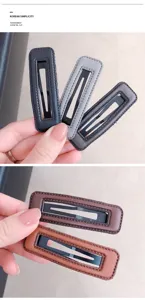 Korean style leather BB clip minimalist side hair clip solid color fashion hair accessory