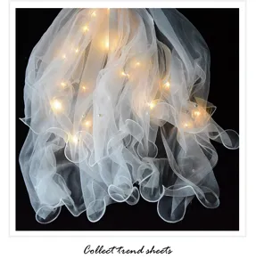 Verlichte LED Sluier Witte Tule Parel Hoofdtooi Fee Haaraccessoires Bruiloft