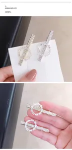 Rhinestone geometric hair clip minimalist silver gold crystal bar circle hairpin for women