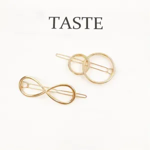 Gold metal hair clips set, minimalist geometric double circle and infinity design hairpins.