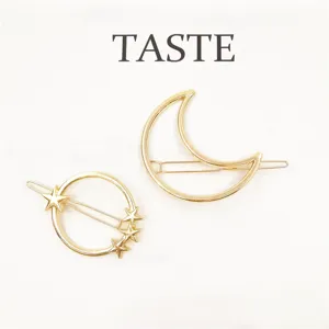 Gold moon and star hair clips set metal geometric bobby pins for women hair accessories