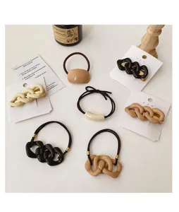 Milk tea color hair ties and chain hair clips set, sweet style hair accessories for daily wear.