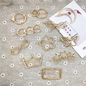 Gold metal hair clips set geometric star moon butterfly hairpins cute hair accessories for women