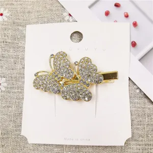 Gold rhinestone butterfly hair clip elegant duckbill clip sparkling crystal hair accessories