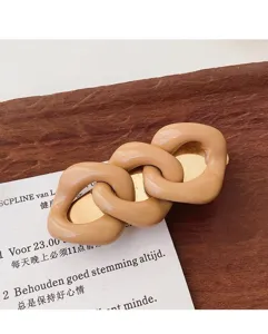Milk tea color chain hair clip detail, sweet minimalist resin and metal hair accessory for women.