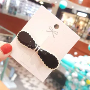 Korean style black and white scalloped bow hair clip elegant sweet acrylic side clip for women