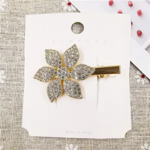 Elegant rhinestone flower duckbill hair clip gold metal hairpin for women daily fashion hair accessories