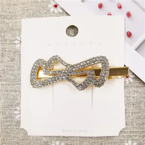 Rhinestone bow hair clip gold metal duckbill clip elegant hair accessories women