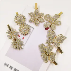 Elegant Alloy Rhinestone Bowknot Hair Clip For Women Gold Metal Duckbill Clip Geometric Heart Flower Star Hairpins Party Daily Accessories