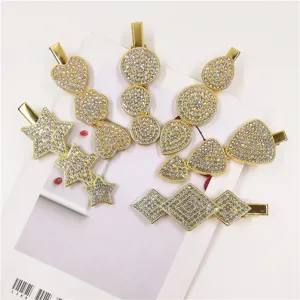 Gold rhinestone hair clips set sparkling crystal geometric barrettes cute fashion hair accessories