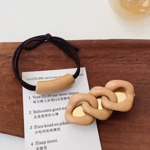Chic milk tea color hair tie and chain hairpin set, minimalist design for daily sweet styles.