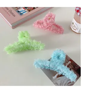 Lot de Pinces à Cheveux Organza Volants Rose Vert Bleu Pinces Requin Accessoires pour Femmes