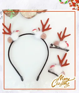 Weihnachten Hirschgeweih Plüsch Haarreif und Haarklammern Set, süße Feiertags Haaraccessoires.