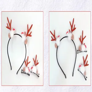 Weihnachten Hirschgeweih Plüsch Haarreif Haarspangen Set, süße Wald-Stil Kinder Haarschmuck.
