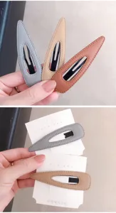Minimalist leather teardrop hair clip Korean style side clip for sweet daily wear