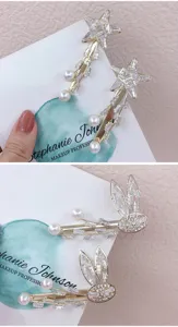 Korean style rhinestone pearl hair clips set, cute star and rabbit duckbill clips for women.