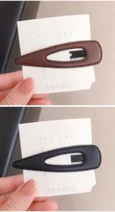 Korean style leather waterdrop snap hair clips, minimalist cute side hair barrettes set.