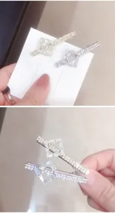 Rhinestone geometric hair clips set, shiny crystal metal hairpins for women daily styling detail.