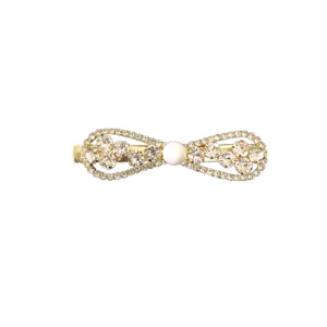 Gold bow rhinestone hair clip sweet minimalist hairpin elegant crystal hair accessories for women