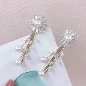 Korean Bowknot Hair Clip Elegant Alloy Zirconia Artificial Pearl Duckbill Clip Minimalist Hair Accessories For Women