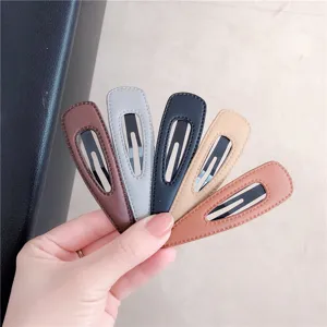 Set of 5 PU Leather Teardrop Snap Hair Clips Minimalist Metal BB Hairpins for Women
