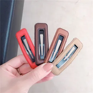 Korean Style Square PU Leather Wrapped BB Hair Clip For Women Minimalist Geometric Side Fringe Clip Handmade Hair Accessories