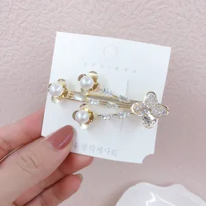 Korean style pearl rhinestone hairpin elegant sweet hair clip sweet side clip for women