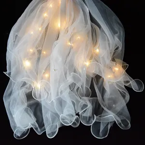 Glow LED Verlichting Haaraccessoires Dubbellagig Strik Gaas Met Kunstparel Voor Kinderen Bruid Huwelijk Feest Decoratie Kopsieraden