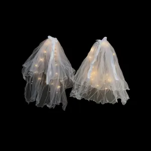 LED licht bruidssluier dubbellaagse witte tull strik haaraccessoires sprookjesachtige sluier