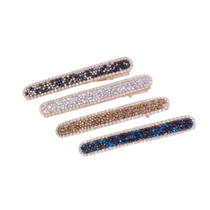 Rhinestone duckbill hair clip set, elegant crystal rectangular barrette for daily styling.