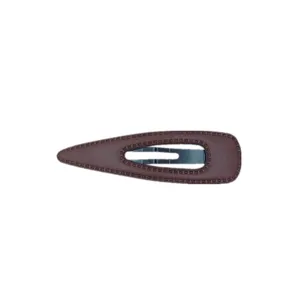 Brown leather snap hair clip for women, vintage teardrop side hair pin with metal core.